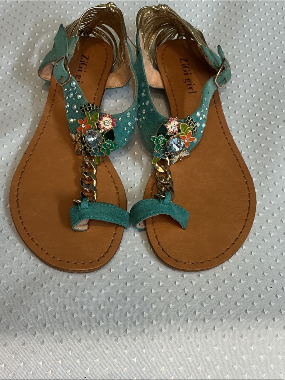 ZIGI girl Teal Floral Chain T-Strap Sandals